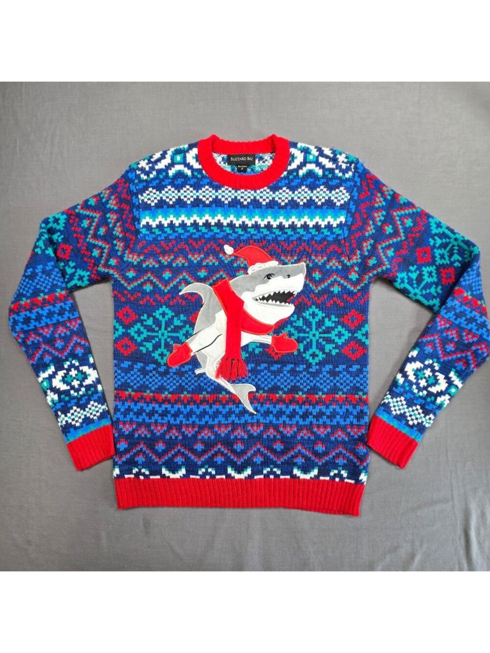 Blizzard Bay S Mens Knit Christmas Sweater Red Blue Shark Fair Isle Ugly Holiday